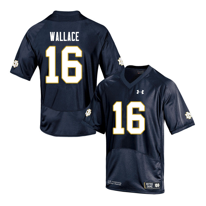 Men's NCAA Notre Dame Fighting Irish #16 KJ Wallace Stitched College Under Armour Authentic Navy Football Jersey PQ10I78LS